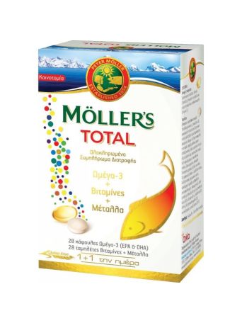 Moller's Total Ωμέγα 3 28 κάψουλες Βιταμίνες & Μέταλλα 28 ταμπλέτες