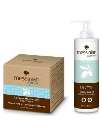 Messinian Spa 24h Moisturizing Face Cream for Normal and Dry Skin 50ml & Face Wash 300ml