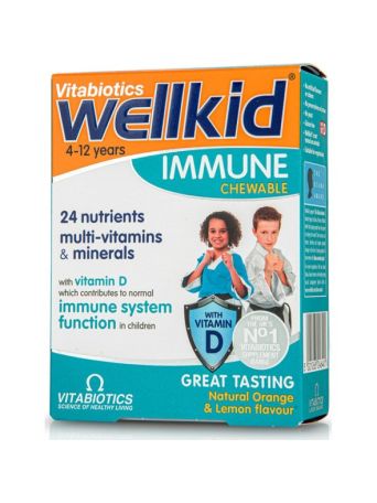Vitabiotics Wellkid Immune Συμπλήρωμα για την Ενίσχυση του Ανοσοποιητικού 30 μασώμενες ταμπλέτες Πορτοκάλι Λεμόνι