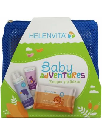 Helenvita Promo Baby Adventures Μπλε Baby All Over Cleanser 100ml & Baby Nappy Rash Cream 20ml & Baby Wipes 20 τμχ & Νεσεσέρ 23τμχ