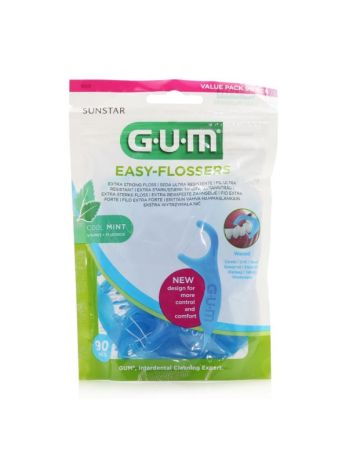 GUM Easy-Flossers 890 Κερωμένο Οδοντικό Νήμα με Γεύση Μέντα και Λαβή σε Γαλάζιο χρώμα 90τμχ