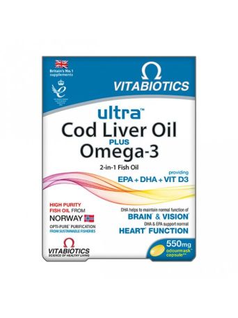 Vitabiotics Ultra 2 in 1 Cod Liver Oil Plus Omega-3 60 Capsules