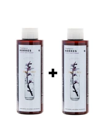 Korres Shampoo για Ξηρά αφυδατωμένα μαλλιά Αμύγδαλο και Λινάρι 1+1 2x250ml