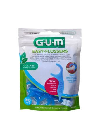 GUM Easy-Flossers Κερωμένο Οδοντικό Νήμα με Γεύση Μέντα και Λαβή σε Μπλε χρώμα 30τμχ