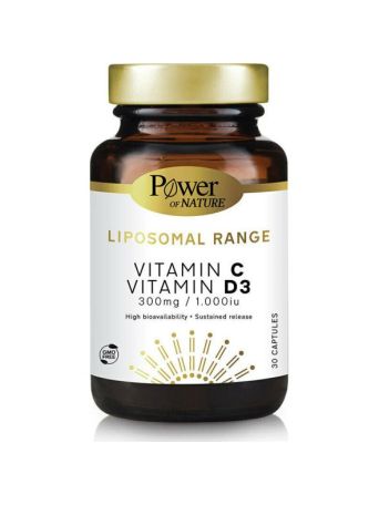 Power Of Nature Liposomal Range Vitamin C 300mg & Vitamin D3 1000iu 30 κάψουλες
