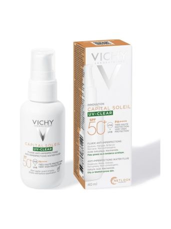 Vichy Capital Soleil UV-Clear SPF50+ Λεπτόρρευστο Αντηλιακό Προσώπου κατά των Ατελειών 40ml