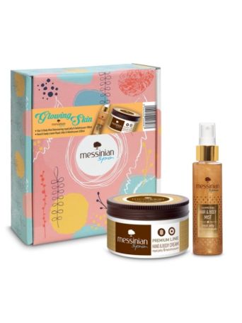 Messinian Spa Beauty Box Glowing Royal Jelly & Helichrysum Skin Hair & Body Mist 100ml & Hand And Body Cream 250ml
