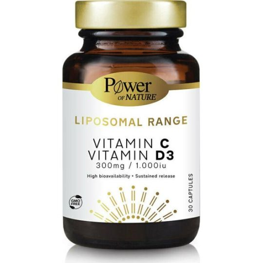 Power Of Nature Liposomal Range Vitamin C 300mg & Vitamin D3 1000iu 30 κάψουλες