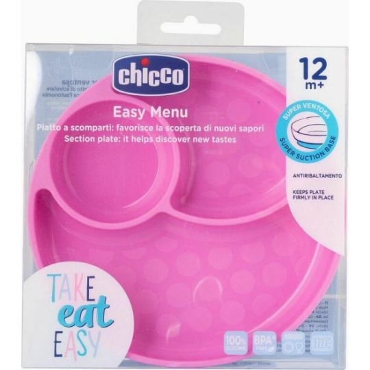 Chicco Παιδικό Πιάτο Φαγητού από Σιλικόνη Take Eat Easy Ροζ