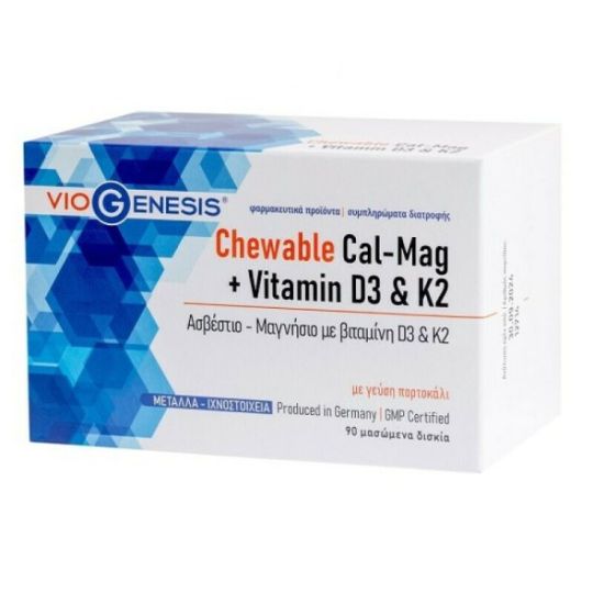 Viogenesis Chewable Cal-Mag & Vitamin D3 & K2 90 μασώμενες ταμπλέτες Πορτοκάλι