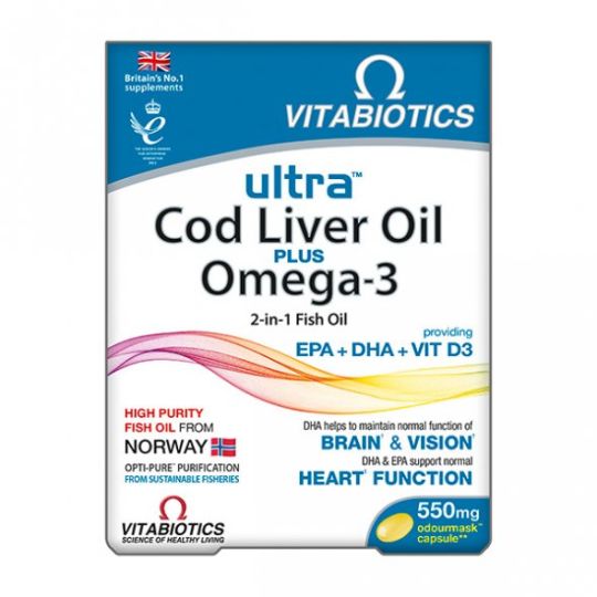 Vitabiotics Ultra 2 in 1 Cod Liver Oil Plus Omega-3 60 Capsules