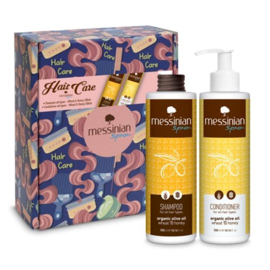 MESSINIAN SPA VINTAGE BOX HAIR CARE Μαλακτική κρέμα μαλλιών - Σιτάρι & Μέλι 300ml &  Σαμπουάν (για όλους τους τύπους μαλλιών) Σιτάρι & Μέλι 300ml