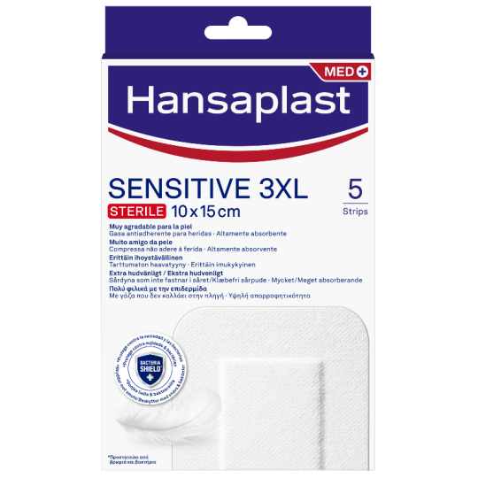 Hansaplast Sensitive 3XL Αυτοκόλλητες γάζες10 x 15cm 5 τεμάχια