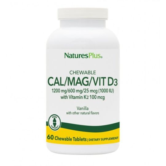 Nature's Plus Cal/Mag/Vit D3 with Vitamin K2 60 μασώμενες ταμπλέτες Βανίλια
