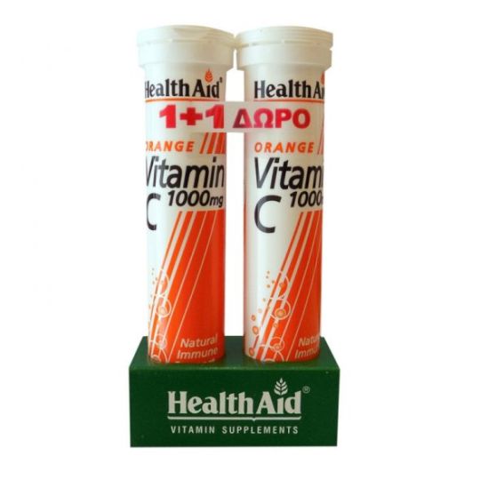 Health Aid Vitamin C 1000mg 40 αναβράζοντα δισκία Πορτοκάλι 1+1