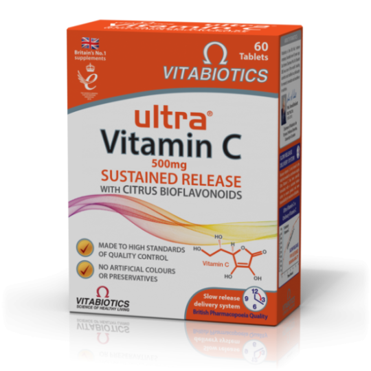 Vitabiotics Ultra Vitamin C Sustained Release with Citrus Bioflavonoids Βιταμίνη για Ενέργεια & Ανοσοποιητικό 500mg 60 κάψουλες