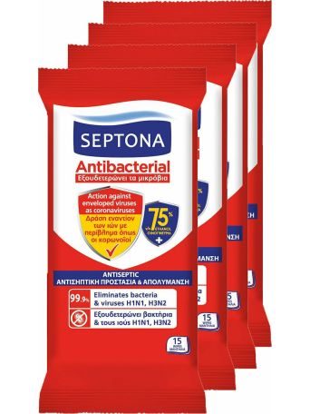 SEPTONA ANTIBACTERIAL WET WIPES REFRESH 75% ETHANOL 15PCS 2+2 PROMO