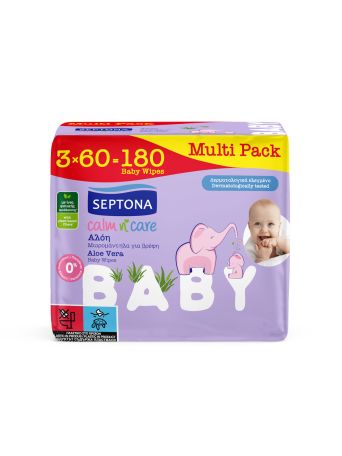 Septona Calm & Care Μωρομάντηλα χωρίς Οινόπνευμα & Parabens 3x60τμχ