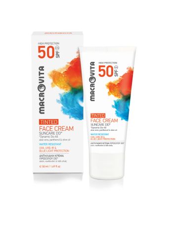 MACROVITA ΑΝΤΗΛΙΑΚΗ ΚΡΕΜΑ ΠΡΟΣΩΠΟΥ DD SPF50 TINTED ΑΛΟΗ. ΠΑΝΘΕΝΟΛΗ + ΛΑΔΙ ΕΛΙΑΣ 50ML