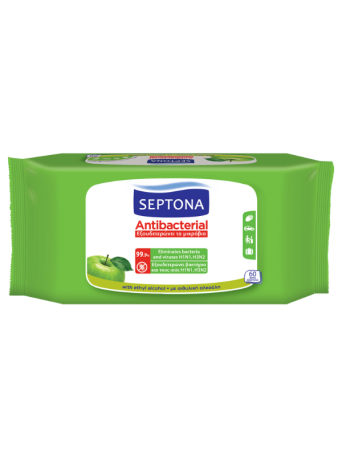 SEPTONA ANTIBACTERIAL WET WIPES GREEN APPLE 60PCS