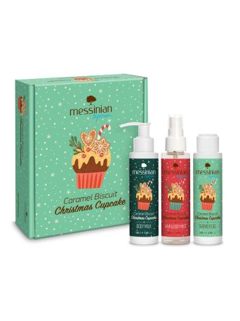 MESSINIAN SPA CRISTMAS CUPCAKE BOX 3 SHOWER GEL & BODY MILK & HAIR & BODY MIST 3x100ml