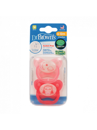 DR.BROWNS Πιπίλα Prevent Νύχτας Σιλικόνης Pink 6-12Μ 2τμχ.