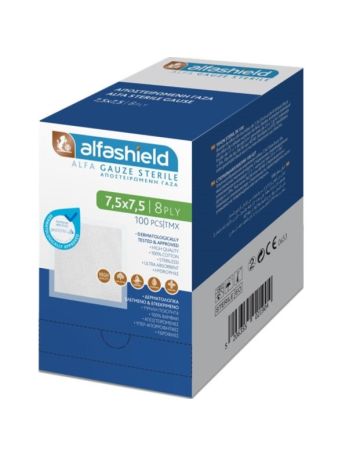 Karabinis Medical Alfashield Αποστειρωμένες Γάζες 8ply 7.5x7.5cm 100τμχ