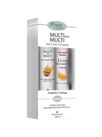 Power Of Nature Multi + Multi με Στέβια 20 αναβράζοντα δισκία & Vitamin C 500mg Πορτοκάλι 20 αναβράζοντα δισκία