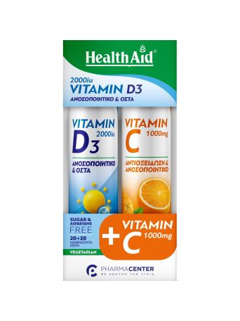 Health Aid Promo Vitamin D3 2000iu Orange 20 Effer.tabs & Vitamin C 1000mg Orange 20 Effer.tabs