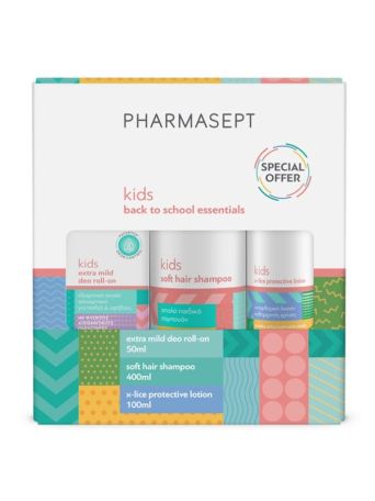 Pharmasept Back to School Pack με Kid Soft Hair Shampoo Παιδικό Σαμπουάν, 400ml, X-Lice Protective Lotion Αντιφθειρική Λοσιόν, 100ml & Kids Extra Mild Deo Roll-On Αποσμητικό για Παιδιά, 50ml
